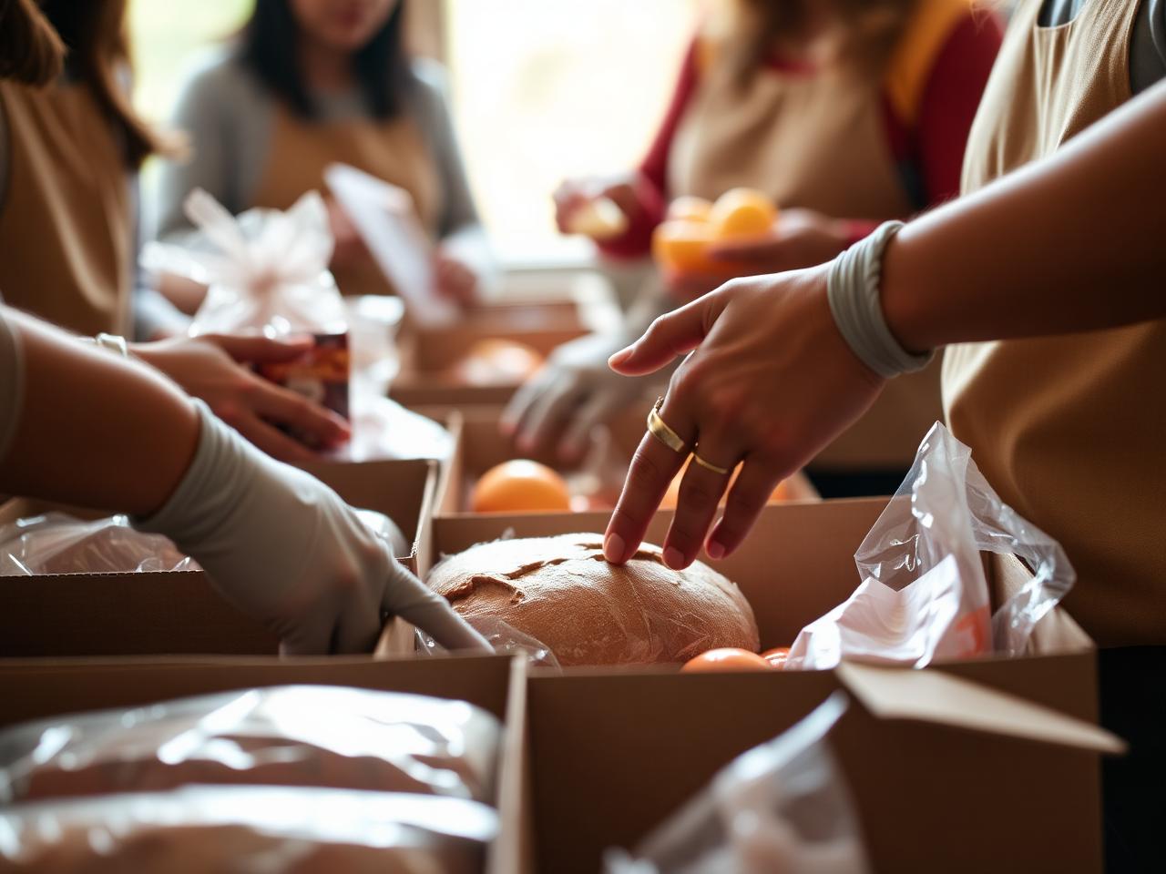 Voluntários a preparar cabazes alimentares